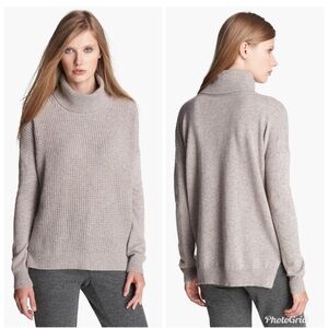 Theory Aldanta Waffle Rib Cashmere Sweater turtleneck tan cream minimalist XS